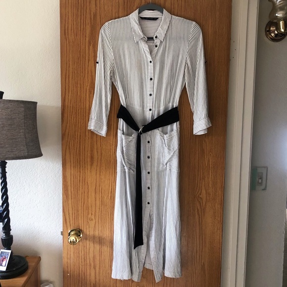 Zara Dresses & Skirts - Striped Midi Dress with Belt